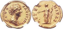 Diva Faustina Senior, wife of Antoninus Pius (died AD 140/1). AV aureus (20mm, 7.13 gm, 6h). Rome, under Antoninus Pius, ca. AD 146-161. DIVA FAVSTINA, draped bust of Faustina right / AETERNITAS, Fort