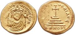 Tiberius II Constantine (AD 578-582). AV solidus (21mm, 4.43 gm, 6h). Constantinople, AD 578-579. [CONSTA]NT A ЧC ЧIЧ FЄLIX, crowned facing bust wearing consular robes, holding mappa in right hand and
