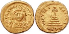 Tiberius II Constantine (AD 578-582). AV lightweight solidus of 20 siliquae (21mm, 3.69 gm, 6h). Constantinople, 10th officina, AD 579-582. ∂m TIb CONS-TANT PP AVI, crowned and cuirassed facing bust o