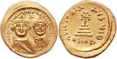 Heraclius (AD 610-641), with Heraclius Constantine (AD 613-641). AV solidus (22mm, 4.43 gm, 6h).  Constantinople, 10th officina, AD 626-629. dd NN hЄRACLIЧS Єτ hЄRA CONST P AV, crowned busts of Heracl
