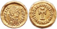 Heraclius (AD 610-641). AV tremissis (16mm, 1.35 gm, 6h).  Ravenna, AD 610-613. D N HЄRAC-LIVS PP AVC, diademed, draped, and cuirassed bust of Heraclius right / VICTORIA AVCVSTORVN, cross potent; CONO