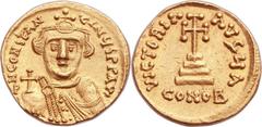 Constans II Pogonatus (AD 641-668). AV solidus (21mm, 4.43 gm, 6h). Constantinople, 1st officina, AD 641-647. ∂N CONSTAN-TINЧS P P AVI, young bust of Constans II facing, beardless, wearing crown toppe