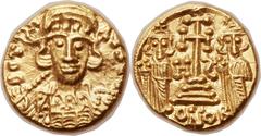 Constantine IV (AD 668-685). AV solidus (12mm, 4.31 gm, 6h). Carthage, dated IY 8 (AD 679/80). D CT-AT S PP (sic), helmeted and cuirassed bust of Constantine facing, with short beard, holding spear ov
