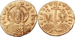 Constantine VII Porphyrogenitus (AD 913-959), with Romanus II (AD 945-963). AV imitative solidus (20mm, 4.52 gm, 6h).  Uncertain mint, ca. AD 950s-960s. +ЄH XISH ЄOX J  ZTIh +, facing half-length bust