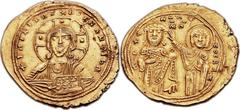 Michael VI Stratioticus (1056-1057). AV histamenon nomisma (24mm, 4.34 gm, 6h). Constantinople. + IhS XIS RЄX RЄςNANTIhm, facing bust of Christ Pantocrator, with cruciform nimbus, holding book of gosp