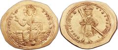 Isaac I Comnenus (1057-1059). AV histamenon nomisma (26mm, 4.43 gm, 6h).  Constantinople. + IhS XIS RЄX RЄςNANTIhM, Christ Pantocrator enthroned facing on backless throne, with cruciform nimbus, raisi