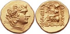 PONTIC KINGDOM. Time of Mithradates VI Eupator (120-63 BC). AV stater (19mm, 8.18 gm, 12h).  Istrus, in the name and types of Lysimachus of Thrace, 88-86 BC. Diademed head of the deified Alexander the