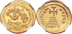 Heraclius (AD 610-641), with Heraclius Constantine (AD 613-641). AV solidus (21mm, 4.48 gm, 6h). Constantinople, 4th officina, AD 616-625. dd NN hЄRACLIЧS Єτ hЄRA CONST P AV, crowned busts of Heracliu