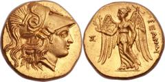 PTOLEMAIC KINGDOM. Ptolemy I Soter, as Satrap (323-305 BC). AV stater (18mm, 8.60 gm, 12h).  Sidon, 316-315 BC, in the name and types of Alexander III the Great of Macedon. Head of Athena right, weari