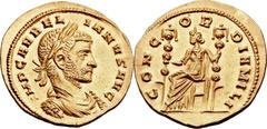Aurelian (AD 270-275). AV aureus (21mm, 4.10 gm, 1h).  Siscia (or Milan?), AD 270-271. IMP C AVREL-IANVS AVG, laureate, draped and cuirassed bust of Aurelian right / CONC-OR-DIA MILI, Concordia seated