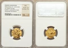 PONTIC KINGDOM. Time of Mithradates VI (120-63 BC). AV stater (8.24 gm).  Types of Lysimachus of Thrace. Callatis, ca. 88-86 B.C. Head of the deified Alexander the Great right wearing diadem and horn 