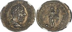 Macrinus (AD 217-218). AR denarius (3.42 gm).  Rome, AD 218. Laureate, draped bust of Macrinus right / Providentia standing left, holding wand over globe and cornucopia. RIC IV 80. RSC 108. A gorgeous