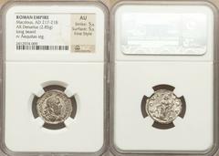 Macrinus (AD 217-218). AR denarius (2.85 gm). Rome, March-June AD 218. Laureate and draped bust of Macrinus right / Aequitas standing left, holding balance scales and cornucopia. RIC 53. RSC 2. Well s