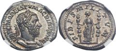 Macrinus (AD 217-218). AR denarius (21mm, 3.44 gm, 12h).  Rome, AD 217. IMP C M OPEL SEV MACRINVS AVG, laureate and cuirassed bust of Macrinus right, viewed from front / FIDES MILITVM, Fides standing 