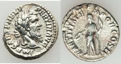 Pertinax. AD 193. AR denarius (3.18 gm). Rome. January-March AD 193. Laureate head of Pertinax right / Laetitia standing left, holding wreath and scepter. RIC 4a. RSC 20. Rare. Surfaces a trifle scrub