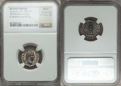 Caracalla (AD 198-217). AR denarius (3.05 gm). Rome, joint reign with Severus, AD 206-210. Laureate head of Caracalla right / Caracalla, veiled and togate, standing left, sacrificing over tripod. RIC 