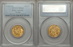 Chíos. Andrea Dandolo gold Zecchino ND (1346-64) MS64 PCGS, Fr. 2a. In the style of the Venetian Zecchino of the same time. Doge is kneeling before St. Martin, reverse has Christ standing within an ov