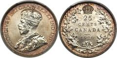 George V Specimen 25 Cents 1928 SP67 PCGS, Ottawa mint, KM24a. Easily the finest known example of this extremely elusive and underrated specimen date, with the PCGS population reports reflecting only 