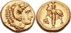 MYSIA. Pergamum. Time of Alexander III the Great, ca. 334-323 BC. AV stater (20mm, 8.60 gm, 1h). Head of young Heracles right wearing lion skin headdress, paws knotted at neck / Figure of Athena Palla