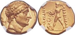 GRECO-BACTRIAN KINGDOM. Diodotus I as Satrap or Antiochus Nicator (ca. 255-230 BC). AV stater (18mm, 8.39 gm, 6h). (If Diodotus), in the name of Antiochus II. Mint B, ca. 240 BC. Diademed head of Diod