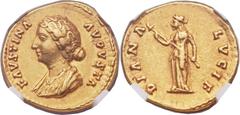 Faustina Junior, wife of Marcus Aurelius (Augusta, AD 147-175). AV aureus (20mm, 6.60 gm, 6h). Rome under Marcus Aurelius, AD 161-176. FAVSTINA AVGVSTA, draped bust left / DIANA LVCIF, Diana Lucifera 