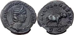 Otacilia Severa, wife of Philip I (AD 244-249). Æ sestertius (30mm, 18.38 gm, 12h). Rome, Millennial Games issue, AD 248. MARCIA OTACIL SEVERA AVG, diademed and draped bust of Severa right / SAECVLARE