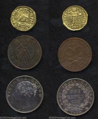 Byzantine Gold and More, Byzantine gold Solidus of Maurice Tiberius, lustrous AU, plus China 10 Cash Y306.4 with reverse of Y306.1, very scarce type, brown XF and India Rupee 1840, KM457.1, restrike P