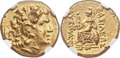 PONTIC KINGDOM. Time of Mithradates VI (120-63 BC). AV stater (20mm, 8.23 gm, 12h). Callatis, types of Lysimachus of Thrace. ca. 88-86 B.C. Head of the deified Alexander the Great right wearing diadem