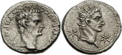 Gaius 'Caligula' (AD 37-41), with Divus Augustus. AR denarius (18mm, 3.47 gm, 7h). Lugdunum, AD 37-38. C CAESAR AVG GERM P M TR POT COS, bare head of Caligula right / Radiate head of Divus Augustus ri
