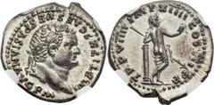 Titus (AD 79-81). AR denarius (19mm, 3.57 gm, 6h). Rome, AD 79. IMP TITVS CAES VESPASIAN AVG P M, laureate head of Titus right / TR P VIIII IMP XIV COS VII P P, Venus, nude to waist, seen from rear, s