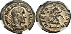 Maximinus I Thrax (AD 235-238). AR denarius (2.98 gm). Rome, AD 235-236. Laureate, draped and cuirassed bust of Maximinus right / Victory advancing right, holding wreath and palm. RIC 16. RSC 99. Abso