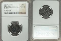 Maximinus II (AD 310-313). Æ follis (4.14 gm). London, AD 310-312. Laureate and cuirassed bust right / Genius standing left, holding patera and cornucopia, PLN in exergue. RIC VI 211. Dark green patin