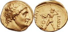 GRECO-BACTRIAN KINGDOM. Diodotus I Soter as Satrap (ca. 255-230 BC). AV stater (18mm, 8.22 gm, 6h). In the name of Antiochus II. Mint A (Aï Khanoum or nearby), ca. 255-235 BC. Diademed head of Diodotu