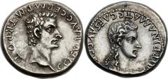 Gaius 'Caligula' (AD 37-41), with Agrippina Sr. (died AD 33). AR denarius (17mm, 3.79 gm, 2h). Rome, AD 37-38. C· CAESAR · AVG · GERM · TR · POT·, laureate head of Caligula right / [AG]RIPPINA MAT C C