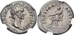 Nerva (AD 96-98). AR denarius (18mm, 3.23 gm, 7h). Rome, AD 96. IMP NERVA CAES AVG P · M TR · P COS II P · P, laureate head of Nerva right / FORTVNA AVGVST, Fortuna seated left, holding grain ears and