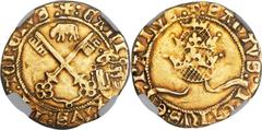 Papal States. Calixtus III gold Zecchino (Florin of 24 Sols). ND (1455-58) VF Details (Removed from Jewelry) NGC, Avignon mint, Fr-36a (under France). Berman-355, Muntoni-17. A rare gold coin from the