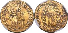 Venice. Giovanni Bembo gold Zecchino ND (1615-18) AU55 NGC, Fr-1284, KM75. One of the rarest of the Venetian Zecchinos. This Doge ruled just a few years and issued just a minuscule number of gold coin