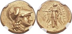 MACEDONIAN KINGDOM. Alexander III the Great (336-323 BC). AV stater (19mm, 8.38 gm, 12h) Posthumous issue of Bithynia, Calchedon, ca. 260-220 BC. Head of Athena right, wearing crested Corinthian helme