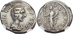 Didia Clara, daughter of Didius Julianus (Augusta, AD 193). AR denarius (18mm, 2.99 gm, 12h). Rome, under Didius Julianus, April-June AD 193. DIDIA CLARA AVG, draped bust of Clara right / HILAR TEMPOR