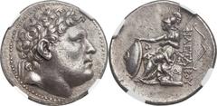 PERGAMENE KINGDOM. Eumenes I (263-241 BC). AR tetradrachm (30mm, 17.06 gm, 1h). NGC Choice AU 5/5 - 4/5, Fine Style. Laureate head of Philetairus right / ΦIΛETAIΡOY, Athena seated left, resting elbow 