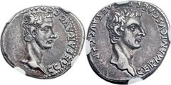 Gaius 'Caligula' (AD 37-41), with Germanicus (died AD 19). AR denarius (19mm, 3.70 gm, 8h). NGC XF 3/5 - 4/5. Rome or Lugdunum, AD 37-38. C∙ CAESAR∙ AVG∙ GERM∙[ P∙ M∙ TR∙ POT], bare head of Caligula r
