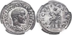 Gordian I Africanus (AD 238). AR denarius (19mm, 2.44 gm, 6h). NGC Choice AU 5/5 - 3/5. Rome, March-April, AD 238. IMP M ANT GORDIANVS AFR AVG, laureate, draped, and cuirassed bust of Gordian I right 