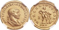 Diocletian (AD 284-305). AV aureus (20mm, 5.34 gm, 11h). NGC Choice AU 5/5 - 4/5, edge marks. Antioch, ca. AD 294-305. IMP C C VAL DIOCLETIANVS P F AVG, laureate and draped bust of Diocletian right / 