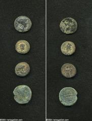 Lot of four bronze Jewish city coins. Includes: Judaea, Anthedon. Severus Alexander. Meshorer 84. VF // Samaria, Caesarea Maritima. Nero. Countermark: KAI within rectangular incuse. Rosenberger 10; Ho