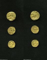 Lot of three fractional AV. Includes: Justinian I. Semissis // Justinian I. Tremissis // Heraclius. Tremissis. Average Fine to VF.