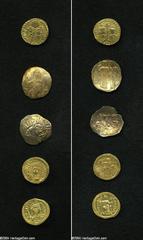 Lot of five miscellaneous AV. Includes: Justin II. Solidus (2) // Basil I. Solidus. Average Fine // Empire of Nicaea. John III. Hyperpyron. VF, heavily clipped // Andronicus II with Michael IX. Hyperp