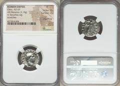 Otho (AD 69). AR denarius (3.18 gm). NGC Fine 4/5 - 2/5, smoothing. Rome, January-April AD 69. Bare, bewigged head of Otho right / Securitas, draped, standing left, holding wreath and scepter. RIC 8. 
