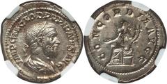 Pupienus (AD 238). AR denarius (20mm, 3.05 gm, 7h). NGC MS 5/5 - 5/5, Fine Style. Rome, April-June AD 238. IMP C M CLOD PVPIENVS AVG, laureate, draped and cuirassed bust of Pupienus right /  CONCORDIA