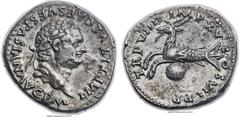 Ancients Titus (AD 79-81). AR denarius (19mm, 3.42 gm, 6h). NGC Choice XF 4/4 - 3/5. Rome, AD 79. IMP TITVS CAES VESPASIAN AVG P M, laureate head of Titus right / TR P VIIII IMP XV COS VII P P, Capric