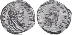 Ancients Pertinax (AD 193). AR denarius (18mm, 3.44 gm, 6h). NGC AU 4/5 - 4/5. Rome, January-March AD 193. IMP CAES P HELV PERTIN AVG, laureate head of Pertinax right / OP DIVIN TR P COS II, Ops seate